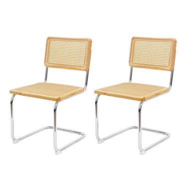 Imagem de Kit 2 Cadeiras De Jantar Cesca Sem Braço Cor Madeira Natural Base Inox