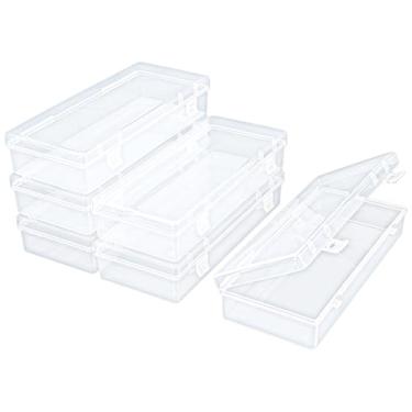 Imagem de Thintinick Embalagem com 6 recipientes retangulares de plástico transparente com tampa articulada para contas e outros pequenos itens de artesanato (15,5 x 6,5 x 3 cm)