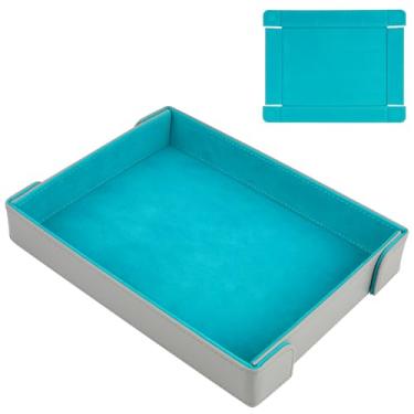 Imagem de Buweeo Bandeja de dados de couro sintético magnético dobrável com forro de feltro para jogos de dados, bandeja portátil de jogos de tabuleiro, cinza e azul