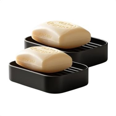 Imagem de Kit 2 Saboneteiras Modernas Porta Sabonete Barra Drenagem Escorredor Banheiro Pia Lavabo Cozinha (2 Preto N3)