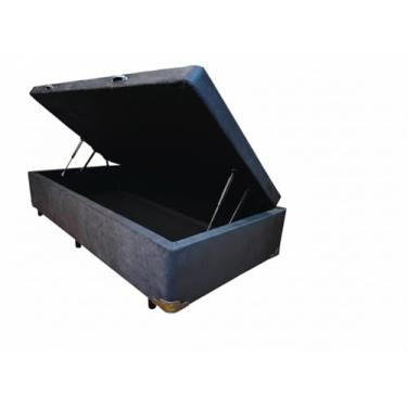 Imagem de Cama Box Baú Solteiro, Blindado, Pistão a Gás. Pés de Madeira (Suede, Cinza)