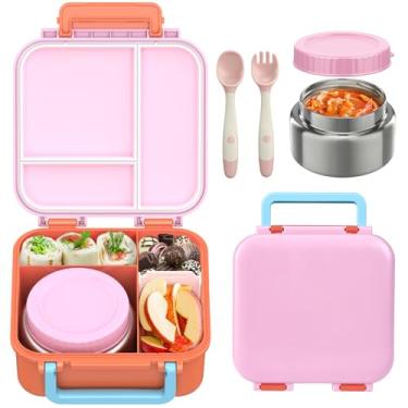 Imagem de BEAQUEE Bento Box para crianças com garrafa térmica de sopa (255 g) – Lancheira infantil Bento com jarra de comida isolada à prova de vazamento, conjunto de recipientes de almoço quente e frio para