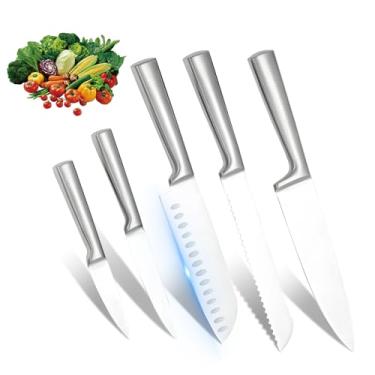 Imagem de Conjunto Completo de Facas de Cozinha - 5 Peças em Aço Inoxidável, Afiadas e Antiderrapante, Kit com Suporte
