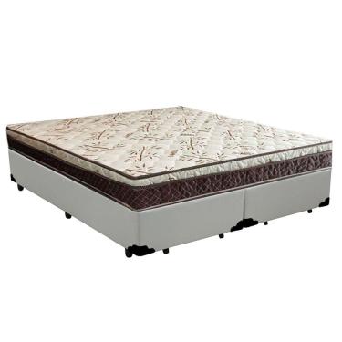 Imagem de Cama Box Casal Bipartido Blindado Corino + Colchão Casal Espuma Extra Firme D33 Elegance Ortopédico 63x138x188 Branco