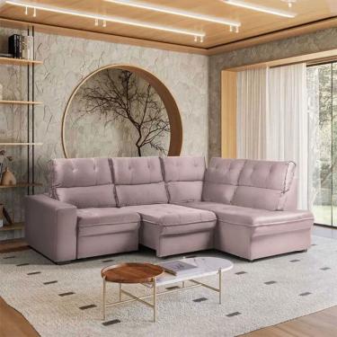Imagem de Sofá de Canto Retrátil e Reclinável 5 Lugares Veludo Antonia Takei