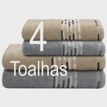 Imagem de Jogo de Toalhas de Banho 100% Algodão 4 Peças - Camesa, Cinza com Bege
