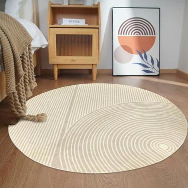 Imagem de USTIDE Tapetes redondos de 1,2 m, estilo chique, tapete circular, moderno, design geométrico, macio, antiderrapante, lavável, para sala de estar, quarto, berçário, decoração, cinza
