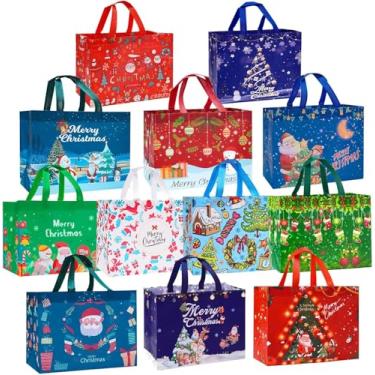 Imagem de Heetobcos Pacote com 36 sacos de presente de Natal grandes reutilizáveis não tecidos para compras de ano novo, surpresa de Natal, suprimentos de festa de Natal, 32,8 cm × 24,8 cm × 17,8 cm