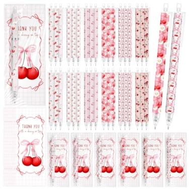 Imagem de Engrowtic Conjunto de 30 canetas esferográficas Coquete com laço rosa, lembrancinhas de festa, cereja, doce, cartões de agradecimento, laços de fita rosa, para chá de bebê, aniversário, escritório