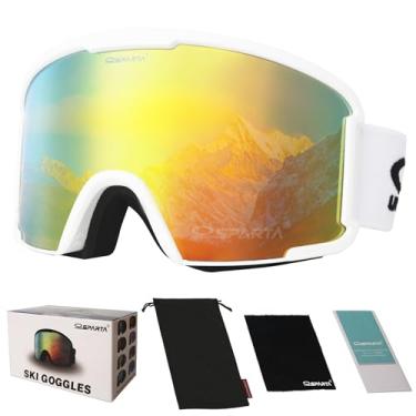 Imagem de Óculos de esqui adultos - óculos de esqui compatíveis com capacete para homens e mulheres com 100% proteção UV (4. Quadro Branco, Ouro Espelhado Da Lente Completa)