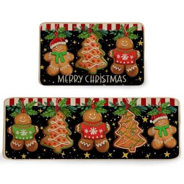 Imagem de CHAOMENGMENG Conjunto de 2 tapetes de cozinha de Natal, doces, biscoitos, bonecas, festas de fim de ano, decoração de casa, tapetes de cozinha de inverno para chão - 43 x 73 cm e 43 x 128 cm CD014