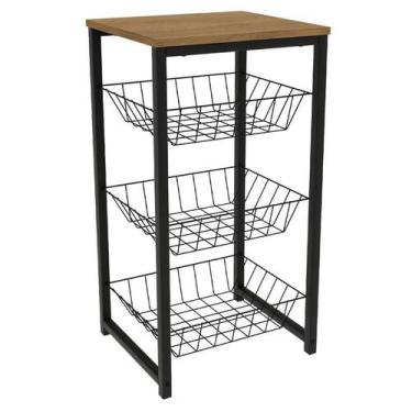 Imagem de Fruteira para Cozinha em Metal/MDP 75cm Freijo/Preto Fosco - Kappesber