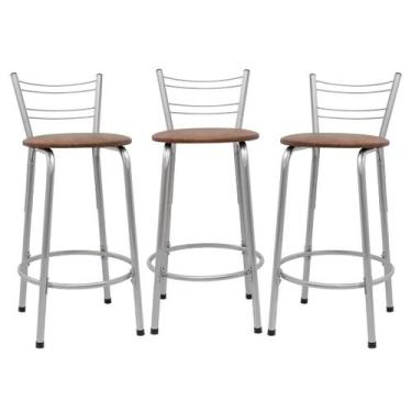 Imagem de Kit 3 Banco Para Balcão Ilha Bistrô Banqueta 60cm Flórida Prata Bar Co
