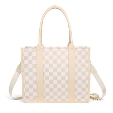 Imagem de ARGINAO Bolsa tiracolo feminina de couro vegano com alça bordada, Sacola xadrez (lvory), Moderno