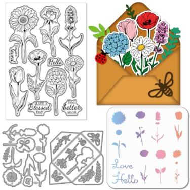 Imagem de GLOBLELAND Envelope Flores Carimbo de Silicone Transparente Metal Plantas Florais Cortes Rosas Lavanda Artesanato Estêncis para Fazer Cartões, Scrapbook, Artesanato DIY