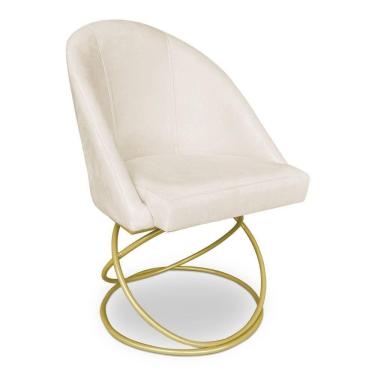 Imagem de Cadeira Poltrona De Jantar Bela Suede Base Metálica Luxo Dourado - Pallazio Cor Verde