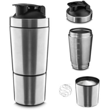 Imagem de Kit Coqueteleira 750ML Térmica Para Academia e Shake Gym, Garrafa Coqueteleira em Aço Inox com Copo Adicional de 200ML, Mola Misturadora e Medidor Gravador Na Parede Dupla da Garrafa