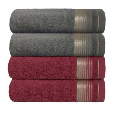 Imagem de KIT 4 Toalhas de Banho 75x150cm 100% Algodão Absorvente e Macia Hotel Academia Enxoval Adulto Premium (2-CINZA+2-CEREJA)