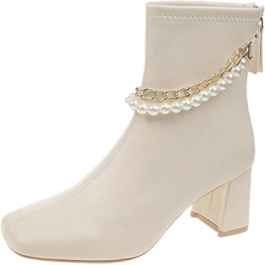 Imagem de Bota feminina de cano curto, bico redondo, salto grosso, cadarço, zíper, couro, sem cadarço, bota curta, escritório, festa, sapatos sociais, 17 preto, 9