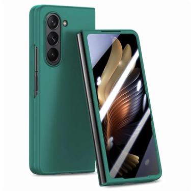 Imagem de Bolsa dobrável capa fina para Samsung Galaxy Z Fold 5 Fold5 Zfold5 filme protetor de vidro temperado capa de telefone celular, verde escuro, para Samsung Z Fold 5