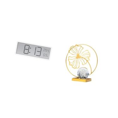 Imagem de Fenteer Relógio de Parede Digital Multifuncional com Display E Recursos de Temperatura E Umidade Combinados com Estátua de Folha, Estatueta de Ferro, Ornament