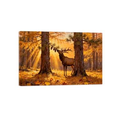 Imagem de Quadro parede outono-sol pinheiro veado Impressões em tela paisagens-Pintura animais para decoração sala estar 20x30cm Tela Embrulhada