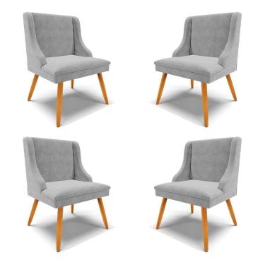 Imagem de Kit 4 Cadeiras Decorativas Sala De Jantar Pés Palito De Madeira Firenze Suede Cinza/natural G19
