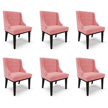 Imagem de Kit 6 Cadeiras Decorativas Sala De Jantar Base Fixa De Madeira Firenze Suede Rosê/preto G19 - Gran Belo