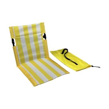 Imagem de simhoa Cadeira de acampamento com encosto, assento de chão, cadeira de praia dobrável para pesca, mochila, jardim, Listra Branca Amarela