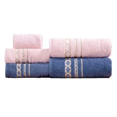 Imagem de Kit De Toalhas De Banho 5 Peças 420g/m² Jeans/rosa Nude Romance Sonhare Prata