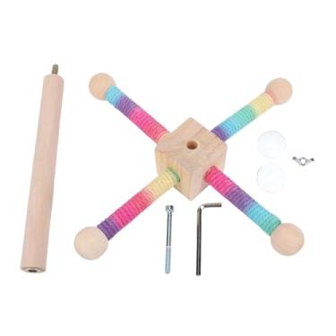 Imagem de Tnfeeon Brinquedo de Poleiro para Pássaros, Brinquedos Giratórios Interativos para Periquitos, Roda de Exercícios de Madeira de 360°, Calopsita de Enriquecimento para Pássaros,