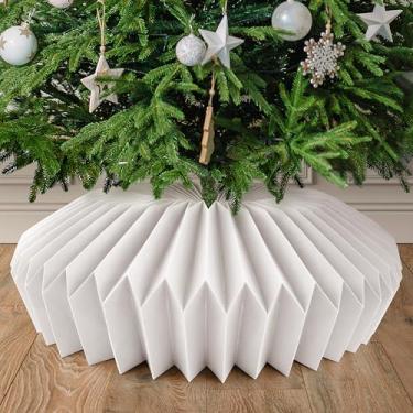 Imagem de Colar de árvore de Natal de 80 cm (branco), capa de base de caixa de árvore de Natal de papel dobrada, coleiras de saia de cesta elegantes adequadas para decoração de árvores artificiais de 1,8 m 2,3