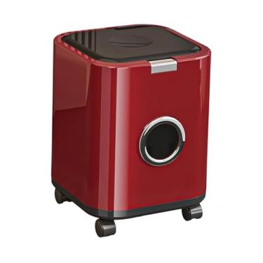 Imagem de YWJLQH Lixeira com rodas, lixeira com tampa, decorativa, cesto de lixo para RV, penteadeira, escritório, banheiro, quarto, Vermelho