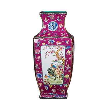 Imagem de KIZQYN Vaso de flores de cerâmica de 47 cm grande vaso de flores de porcelana esmaltado chinês pintado à mão vasos de grés para decoração de casa quarto sala de estar vaso de ornamento para decoração