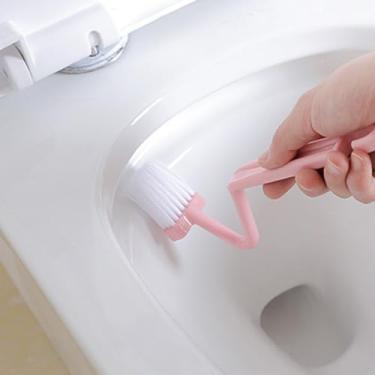 Imagem de Escova de vaso sanitário com cabide, cabeça curva para limpeza sob a borda e canto, design de montagem na parede que economiza espaço - rosa
