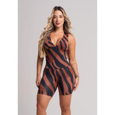 Imagem de Macaquinho Feminino Curto Bojo Suplex Estampado Fitness Academia Mvb Modas-Feminino