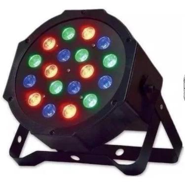 Imagem de Refletor Digital LED RGB, 18 LEDs de Alta Luminosidade, 30W Bivolt, Efeitos Automáticos com Sensor de Som, 19x18x10cm, para Festas e Eventos