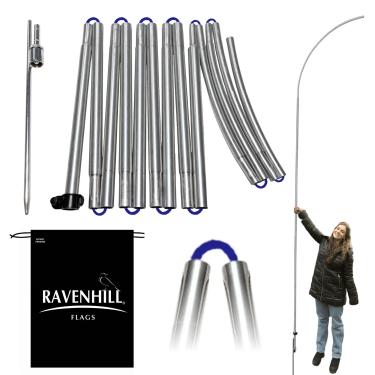 Imagem de Ravenhill Kit de mastro de bandeira de penas de até 30 metros com estaca de solo rotativa com anel de rolamento, feito com alumínio reforçado, resiste a ventos de 40 MPH, ótimo para publicidade