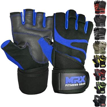 Imagem de Luvas de musculação MRX BOXING & FITNESS com suporte de pulso integrado para musculação de meio dedo, Black Blue, Medium