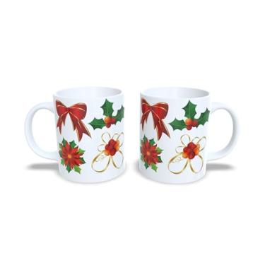 Imagem de Caneca de Cerâmica Natalina, Branca, 325ml, com Decoração de Bolas de Natal em Vermelho, Azul e Verde (7)