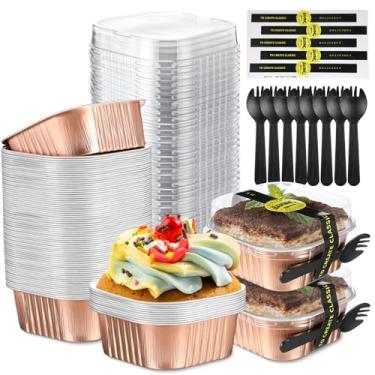 Imagem de Sliner 100 miniformas de bolo de 293 ml com tampas, folha de alumínio, descartáveis, mini copos de bolo com adesivo de garfo, formas quadradas de cupcake para cozinha, festa, casamento, aniversário