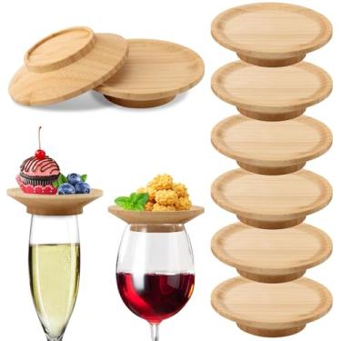 Imagem de 8 peças de topo de charcutaria de taça de vinho, mini tábuas de charcutaria redondas de bambu, copos de uso duplo, pratos de aperitivo para festa de Natal, reuniões de família, bares, restaurantes
