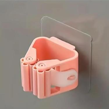 Imagem de 2 peças de suporte de esfregão para economia de espaço – clipe de parede sem perfuração para organização de vassoura e banheiro - rosa