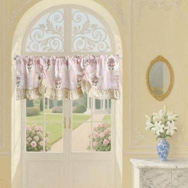 Imagem de Cortinas de amarrar florais europeias para cozinha com sombra de balão ajustável para janela, saia elegante, café, banheiro, sala de jantar, janela, bolso para varão, 1 painel (L59 X C 40 cm, rosa)