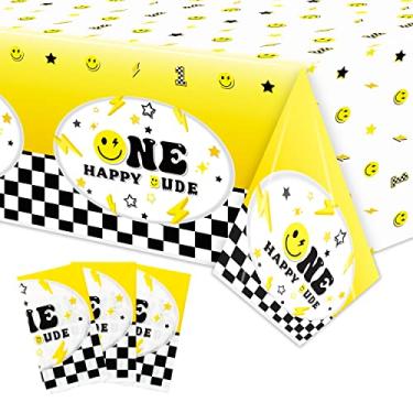 Imagem de JelaDynore Toalha de mesa Lightning Bolt de 1º aniversário – Pacote com 3 capas de mesa retangulares de plástico descartáveis, para festas temáticas descoladas, chá de bebê, decoração de festa, 137 x