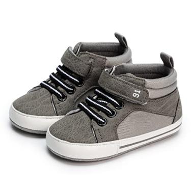 Imagem de Tênis de cano alto macio antiderrapante com sola antiderrapante de couro PU, mocassins recém-nascidos pré-andadores para berço, Cinza, 12-18 Months Toddler