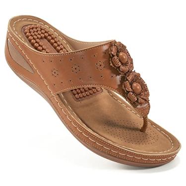 Imagem de Ecetana Sandálias femininas plataforma plataforma: confortável elegante casual verão praia sapatos deslizantes chinelos de caminhada para mulheres, Marrom, 39