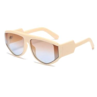 Imagem de HCPIHF Óculos de sol ovais da moda UV400, tons degradê, decoração retrô, moderno, redondo, estilo feminino (bege, marrom e azul)