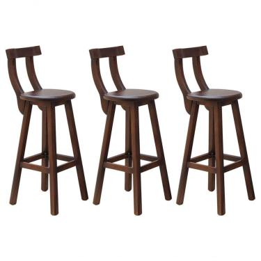 Imagem de Kit 3 Banquetas Alta Com Encosto Madeira Maciça - Imbuia