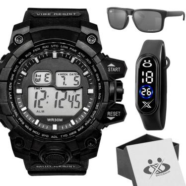 Imagem de Relogio Prova Dagua Masculino Digital + Oculos Proteção Uv Original Qualidade Premium Presente Data